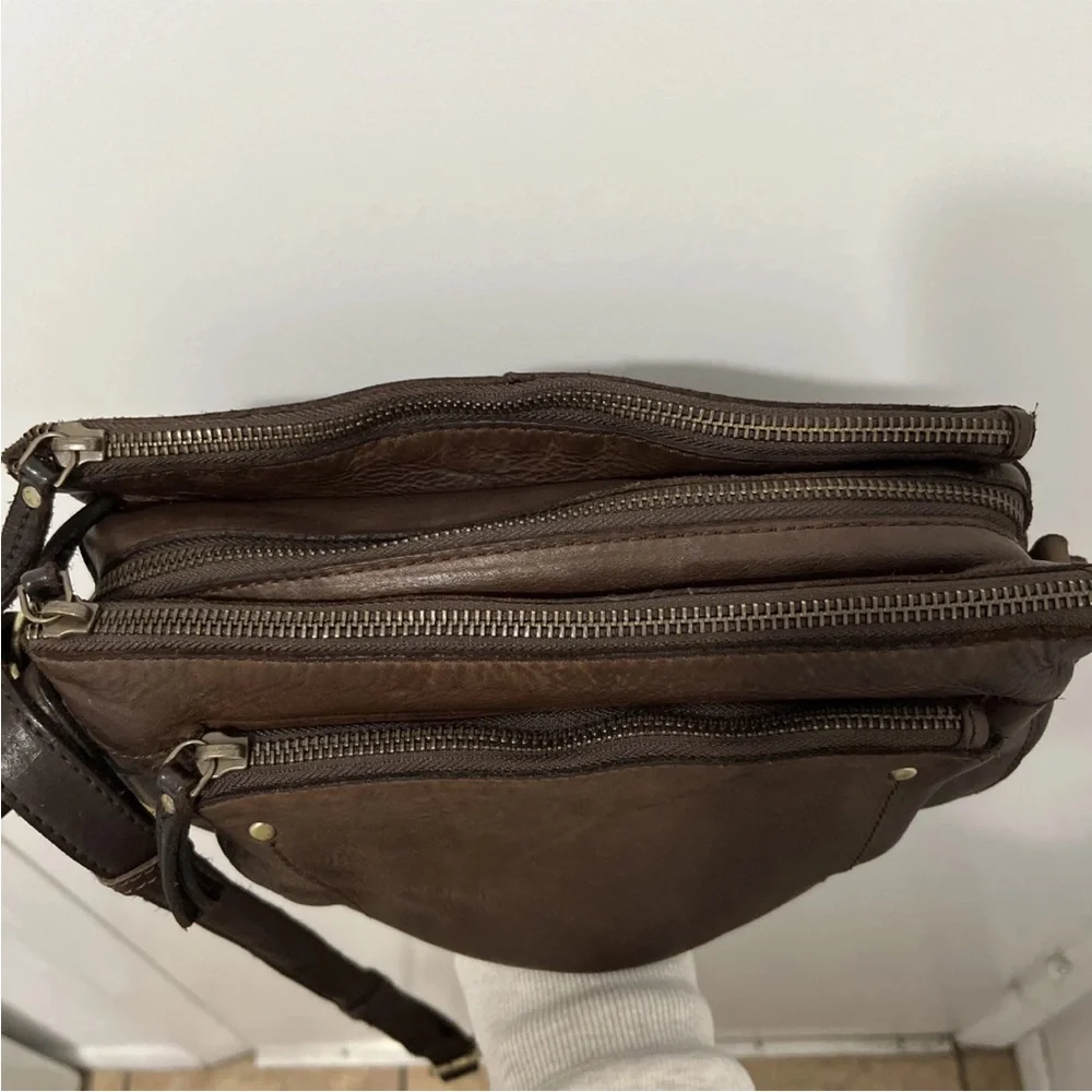 MARTA PONTI Vintage Cognac Brown Genuine Leather Crossbody Bag Purse - Picture 6 of 16